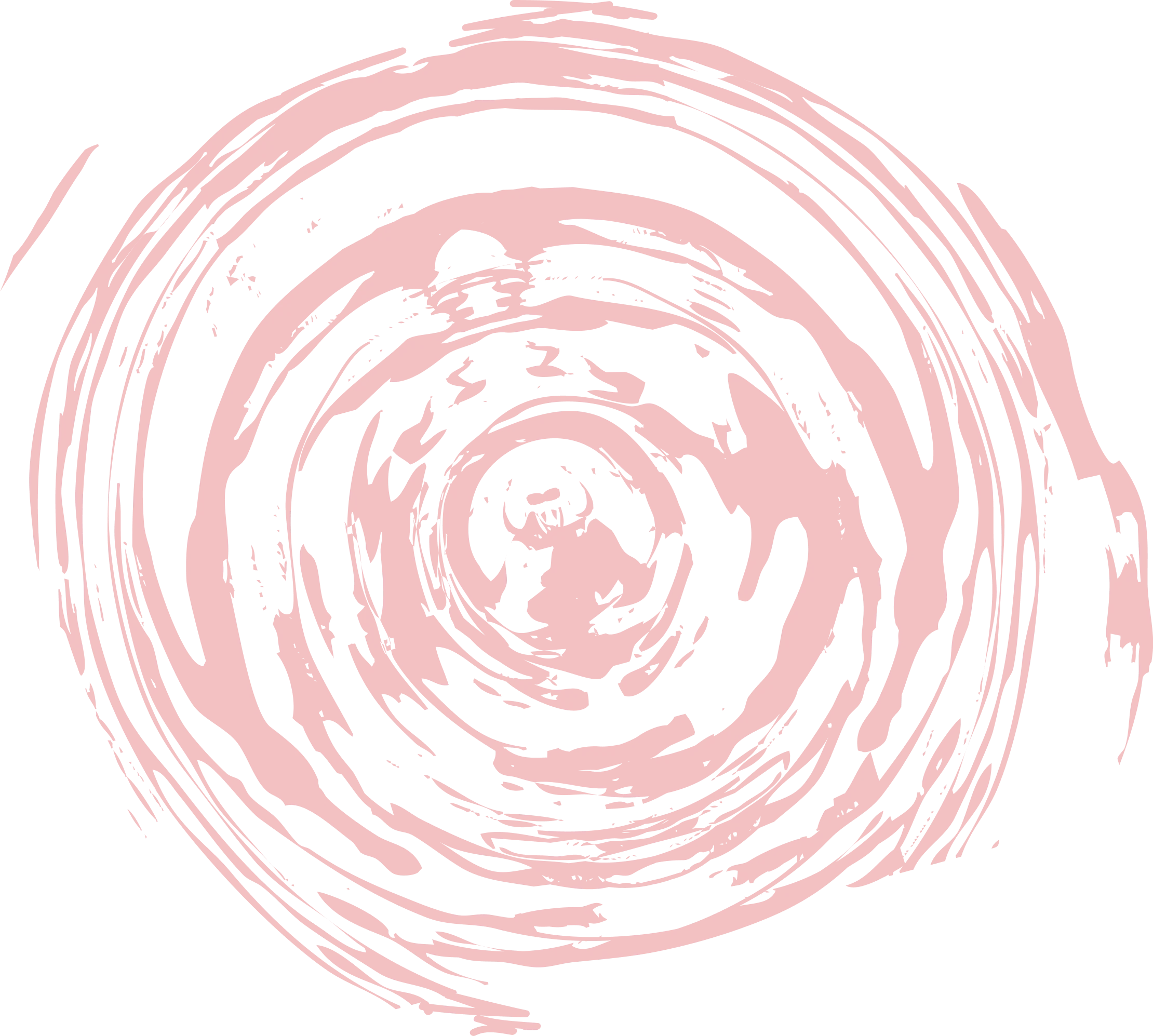 A circular pink swirl pattern with textured brushstroke-like edges on a white background.